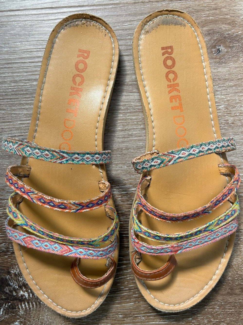 Rocket Dog Multicolor Woven Strap Slide Sandals - Tan